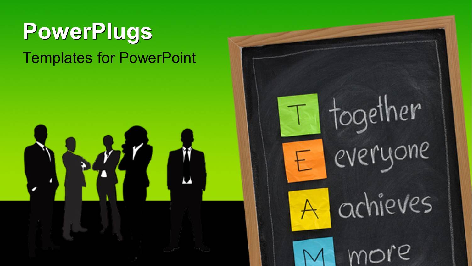 Group of Silhouettes Next to Chalkboard with Together Everyone Achieves More Sticky Notes