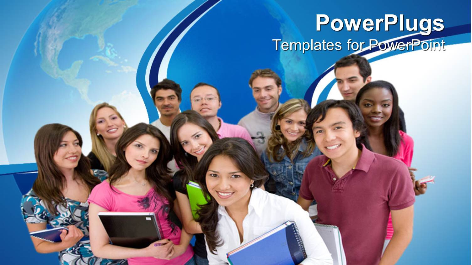 Group of Smiling College Students Standing Together with Note Books and other Supplies