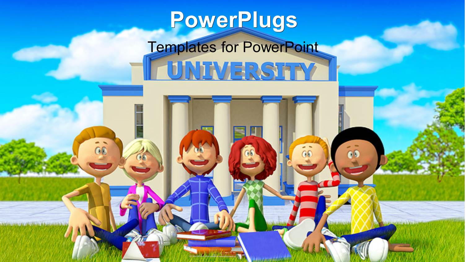 Group of Students Sittngon Grass Outside University