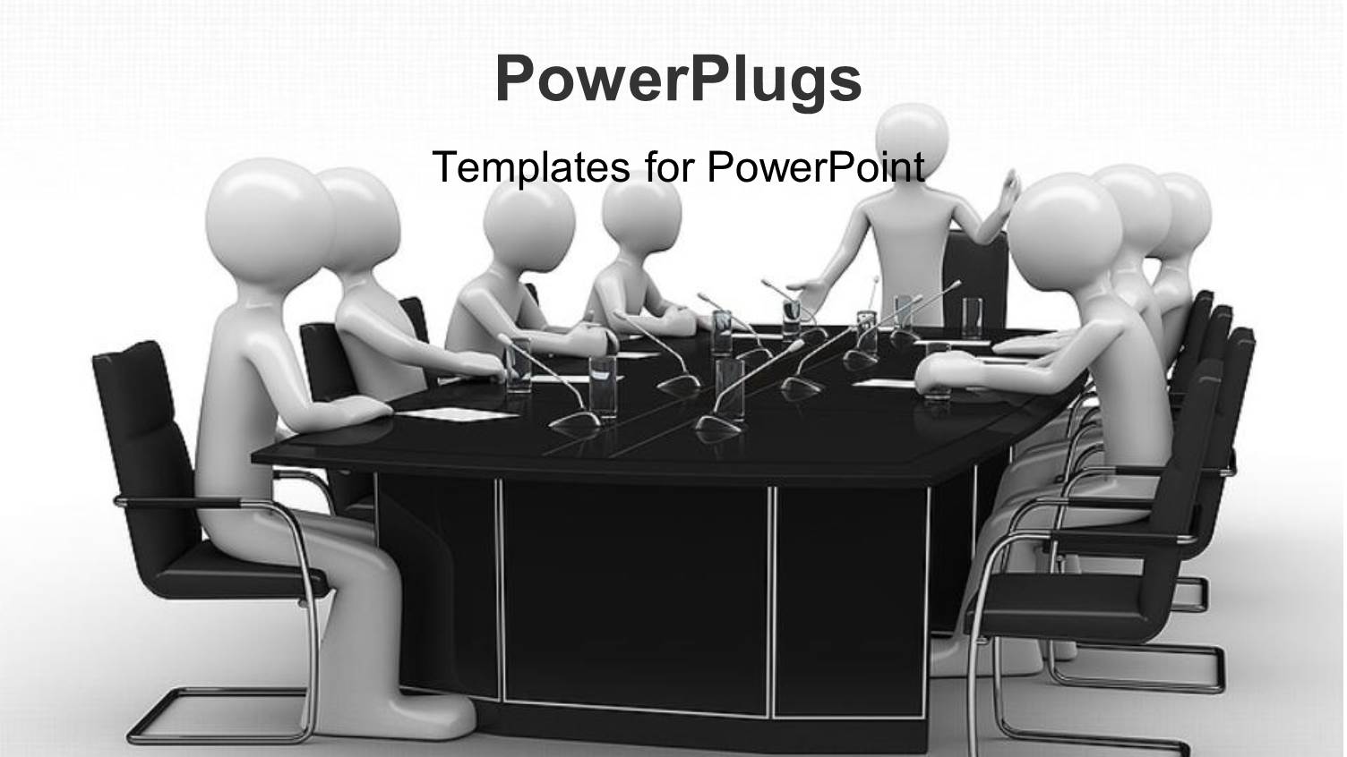 Group of White Figures Sitting Around Black Table with Microphones