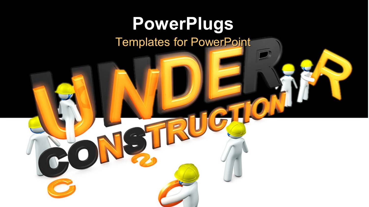 Group of White Figures in Yellow Hard Hats Assembling Letters to Spell Under Construction