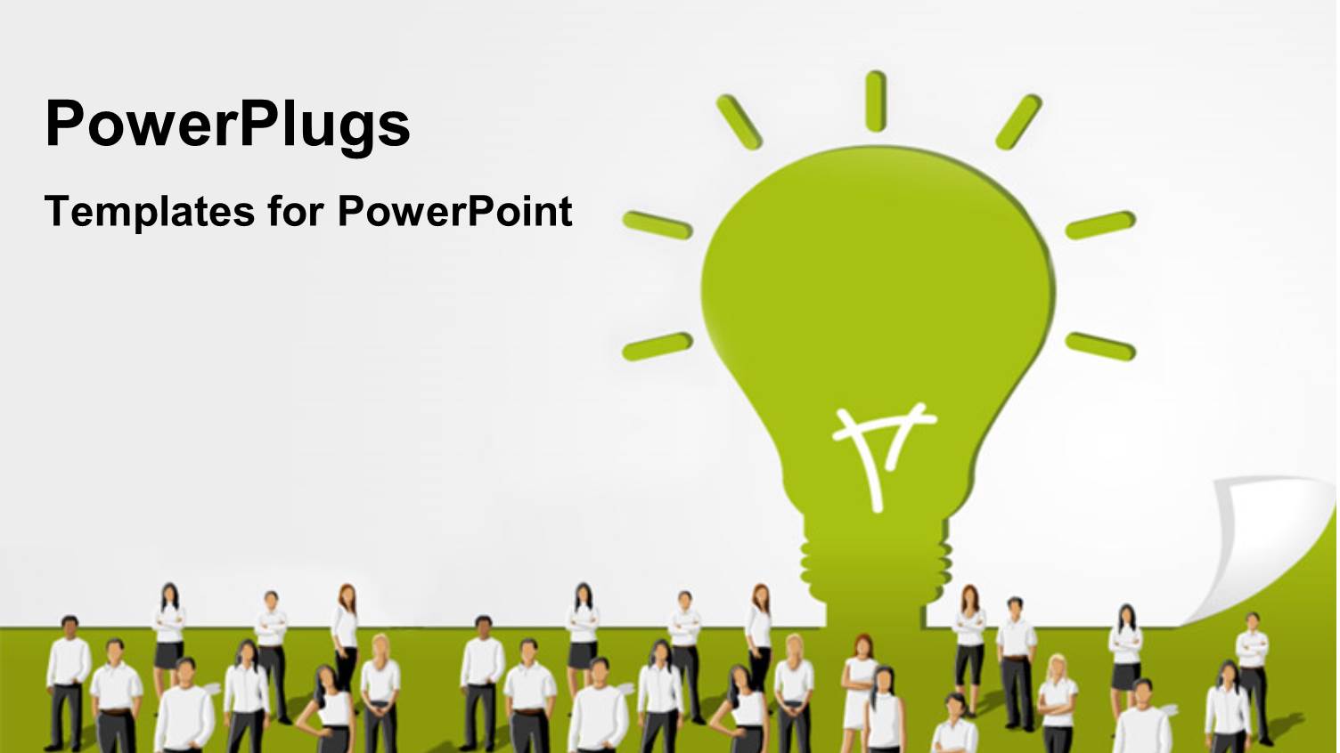 Group of Young Business People Standing in Front of a Green Light Bulb