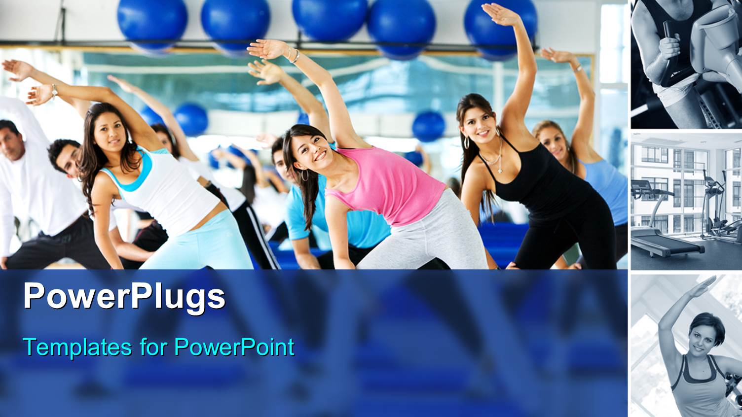 Group Zumba Class Yoga Exercise Stretching Blue Background