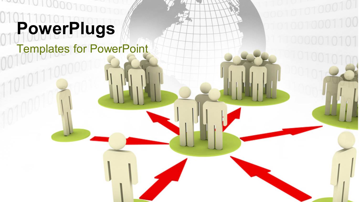 Groups of White Figures Standing on Green Circles Connected by Red Arrows