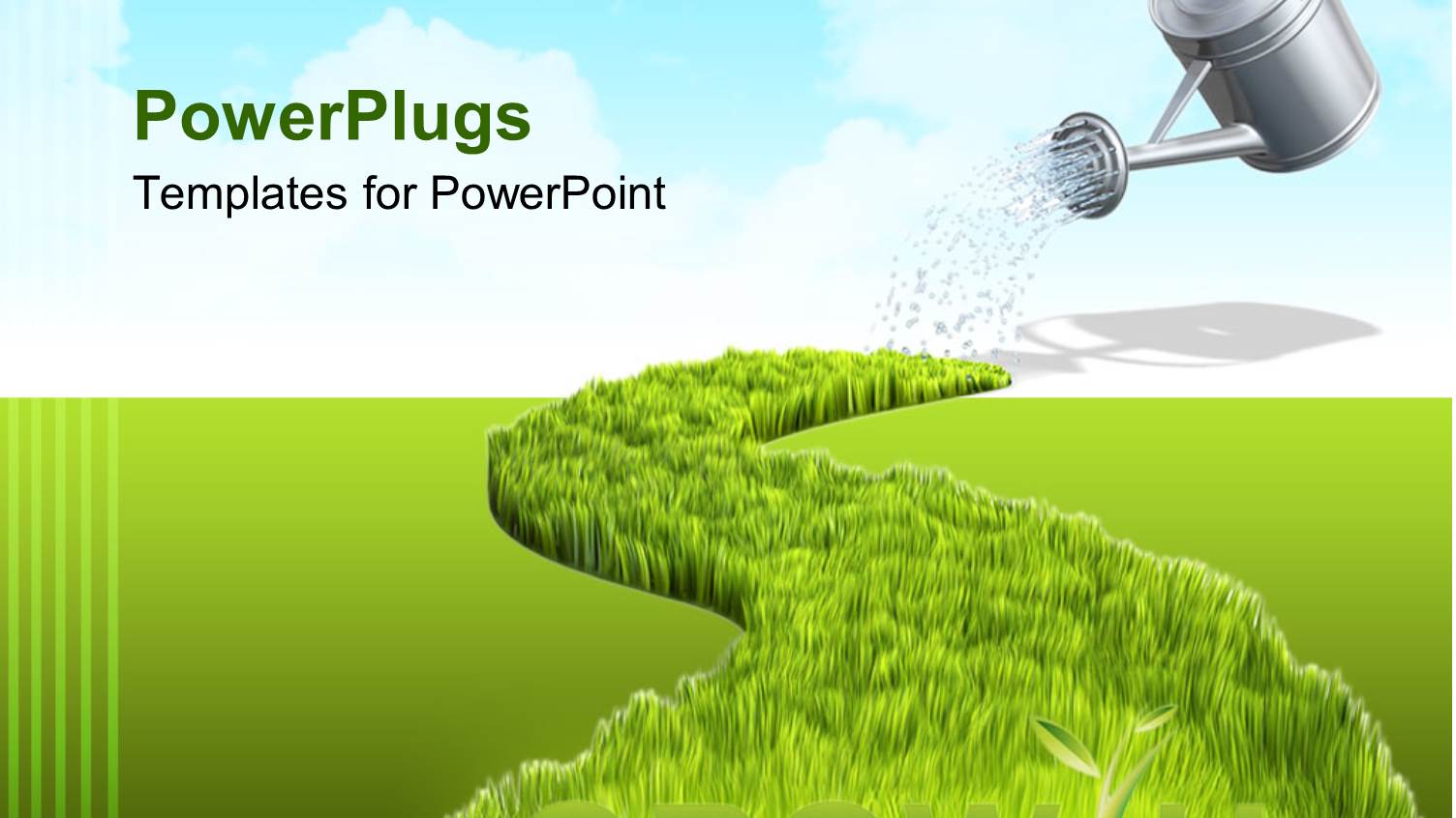 Growing Concept with Watering can Watering the Grass, Grown Grass on a Green Field and the Word Growth with Green Tree