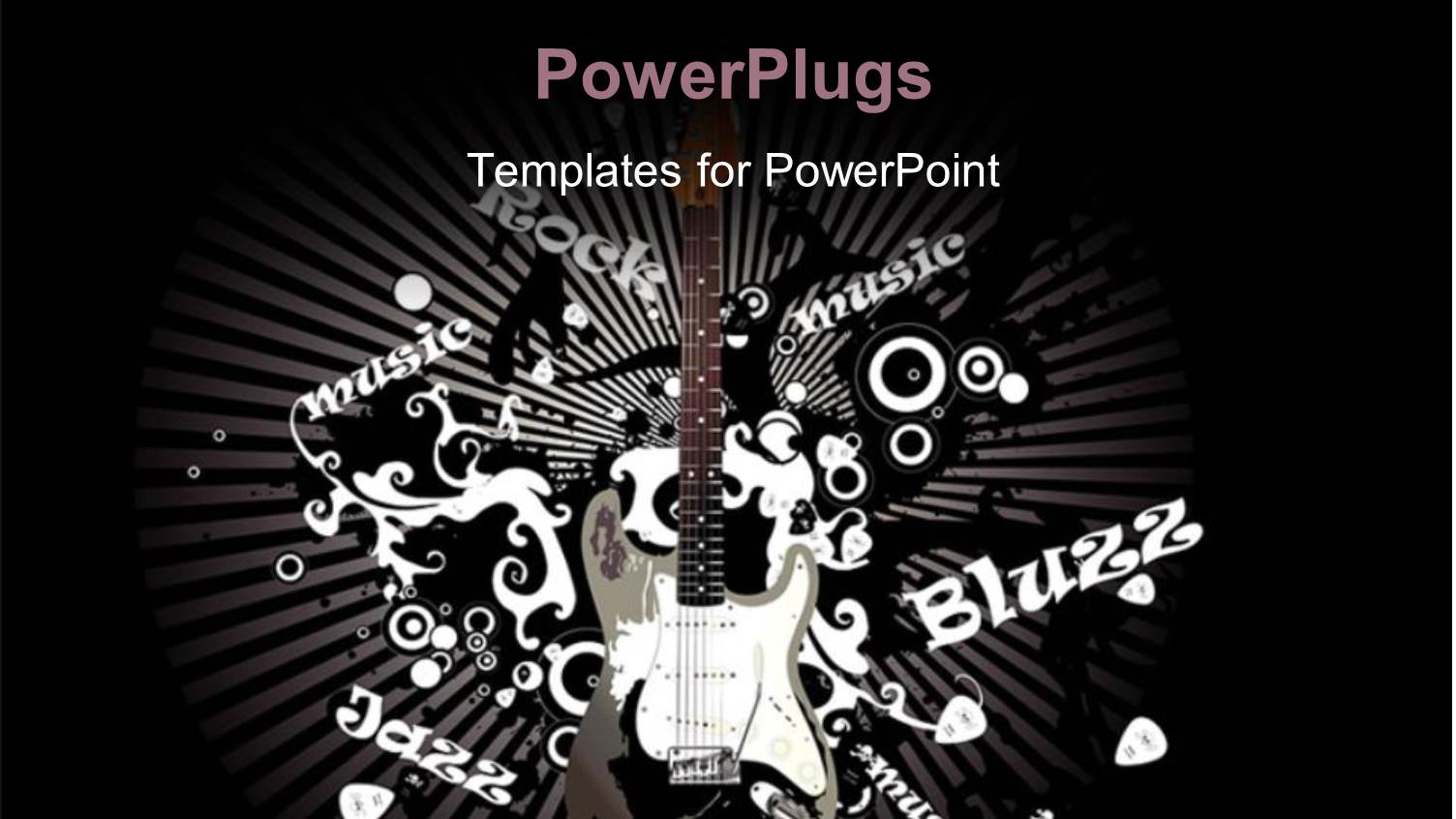 a Guitar with a Number of Words and Blackish Background