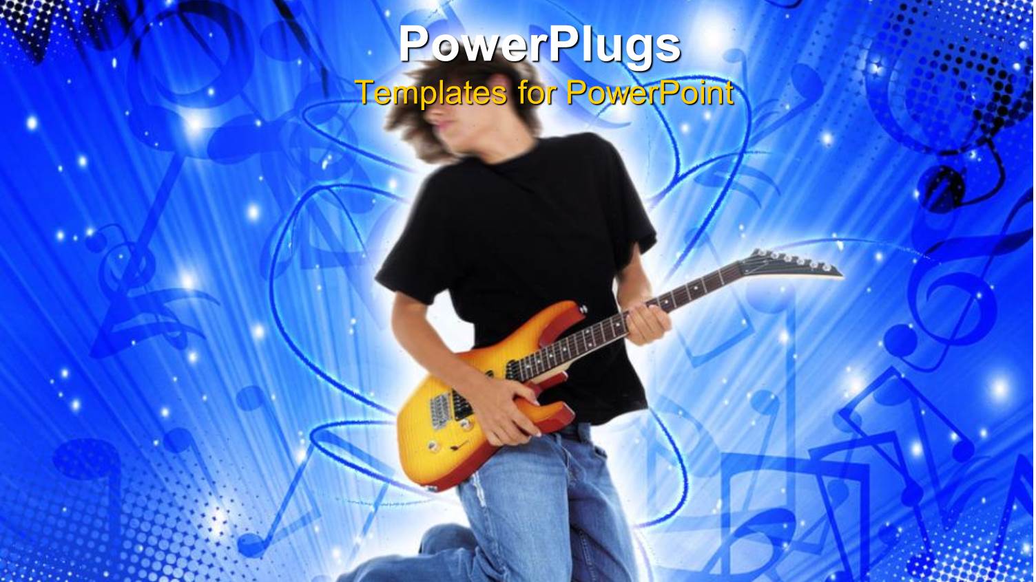 a Guitarist Enjoying his Performance with Music Signs in the Background