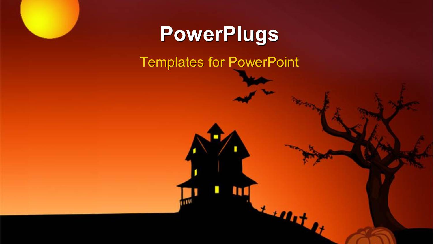 Halloween Depictions with Haunted House Bats, Graveyard and Pumpkin