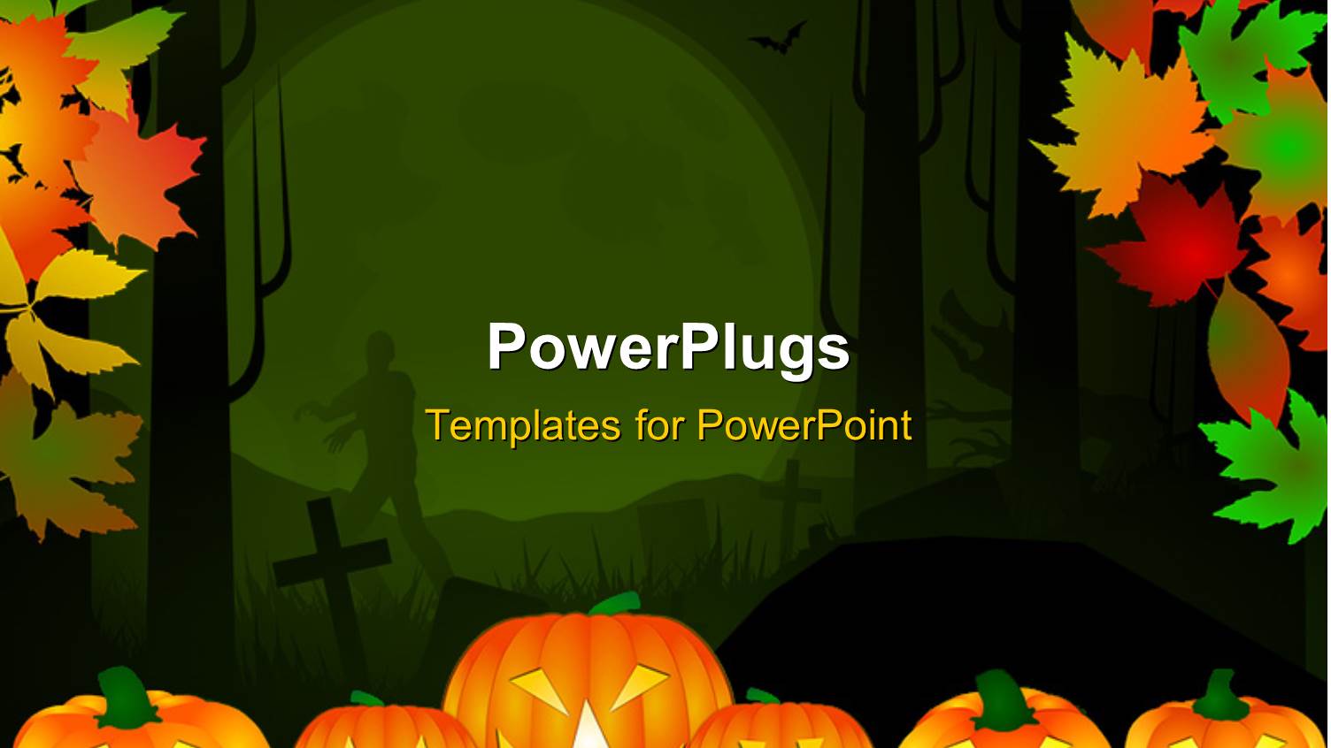 Halloween Theme Background in Multiple Color Leaves and Pumpkins