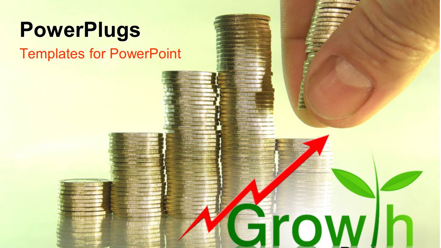 Hand Arranging Pile of Coins and Growth Chart with Red Arrow