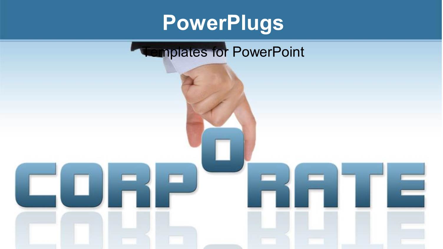 Hand Completing Corporate Word on White Surface with Reflection in Background 