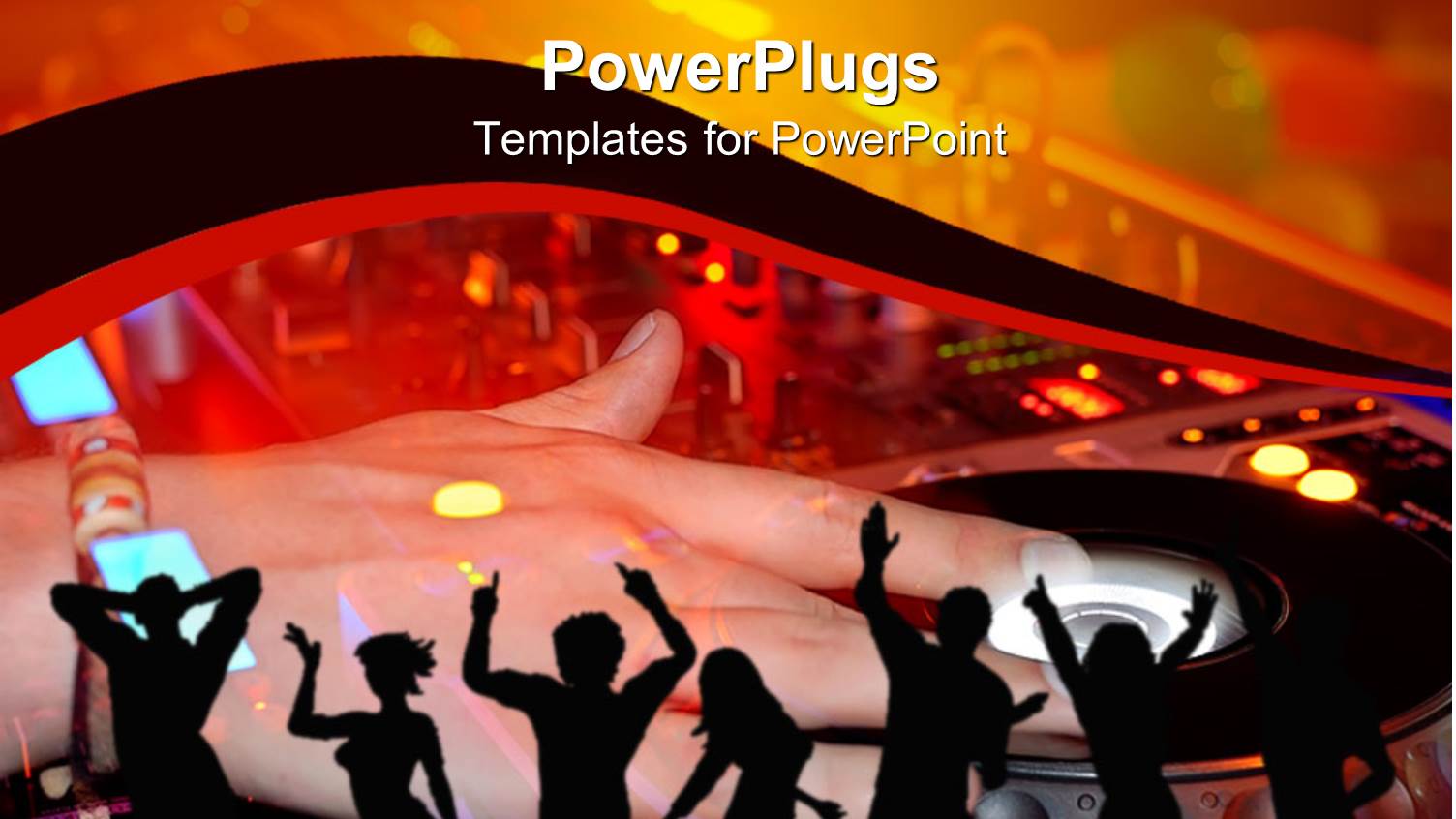 Hand Deejaying on Decks Close Up with small Black Figures Dancing