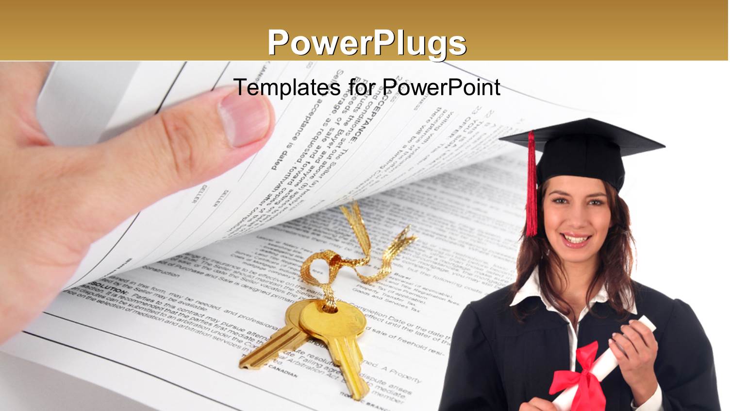 Hand Holding Book Reveals Gold Key in Middle with Female Graduant