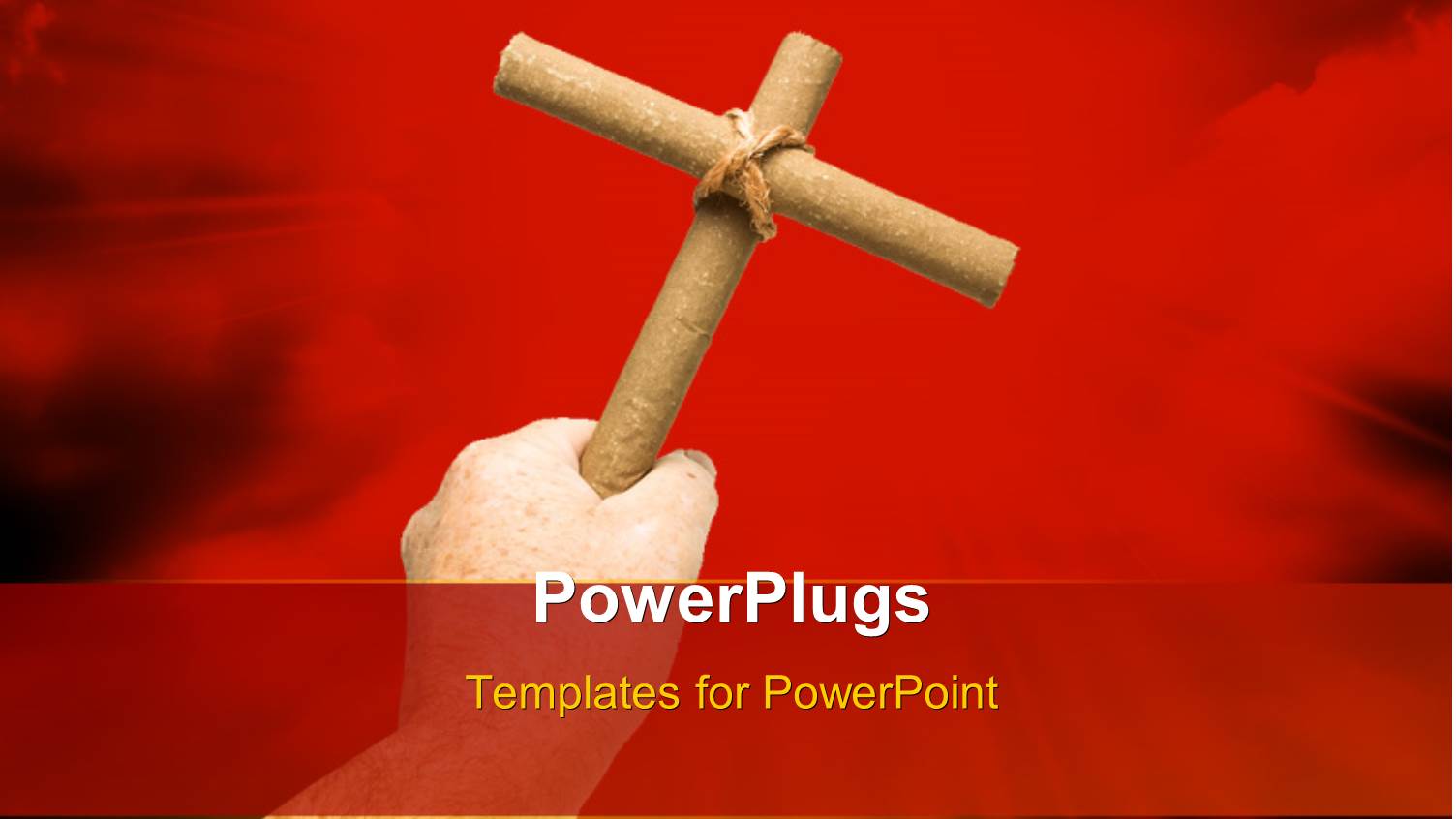 Hand Holding Crucifix Over Red Background