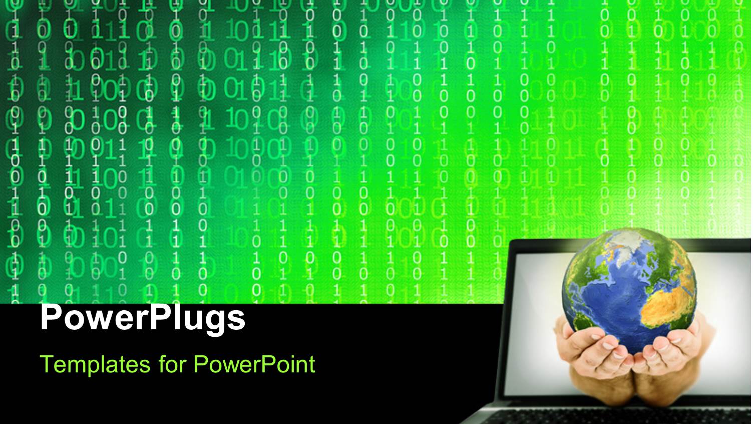 Hand Holding Globe Emerging from Laptop with Binary Numbers in Background