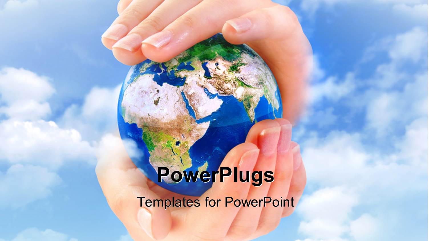 Hand Holding Globe Over Blue Cloudy Sky