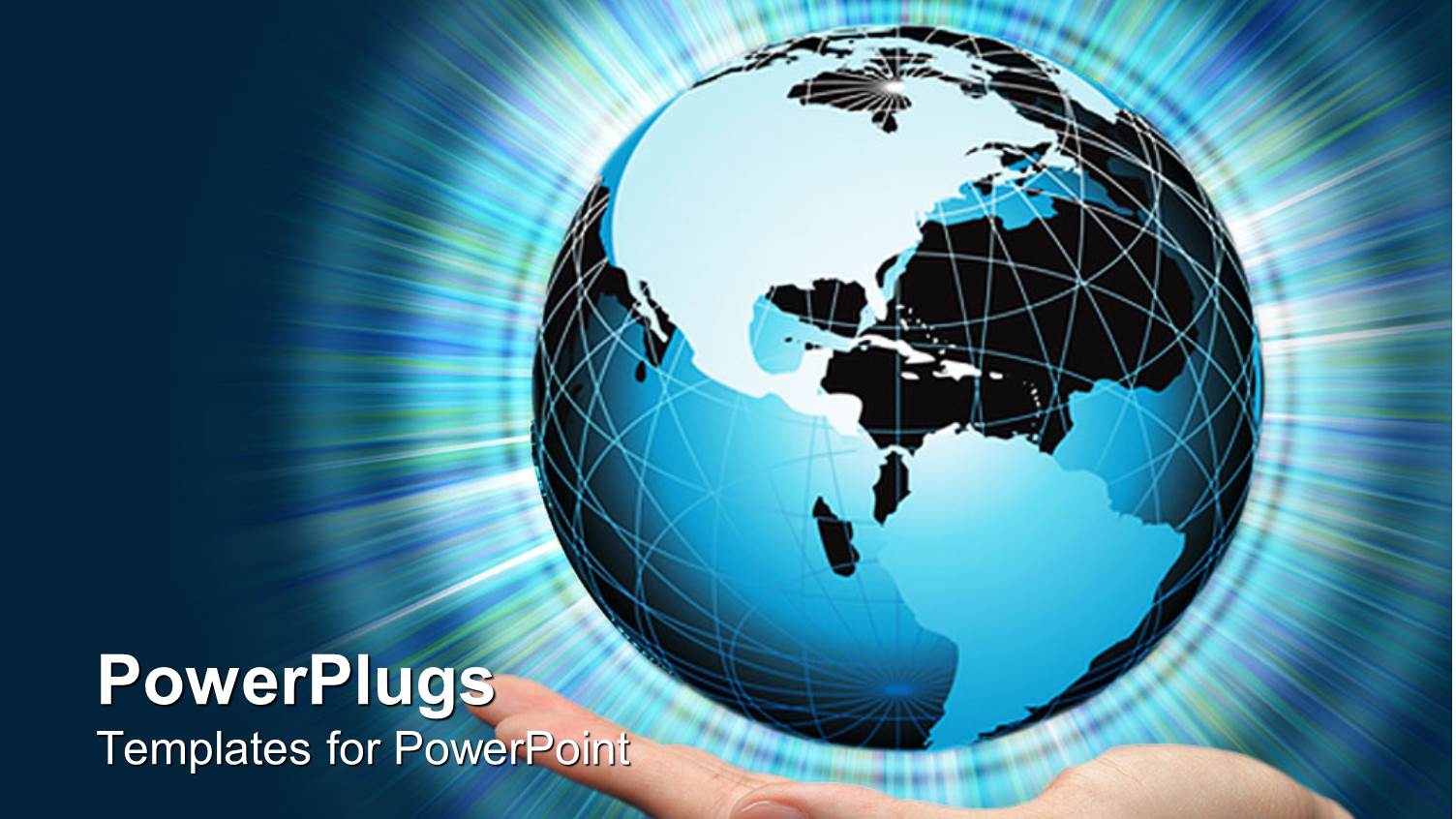 Hand Holding Globe Radiating Blue Light