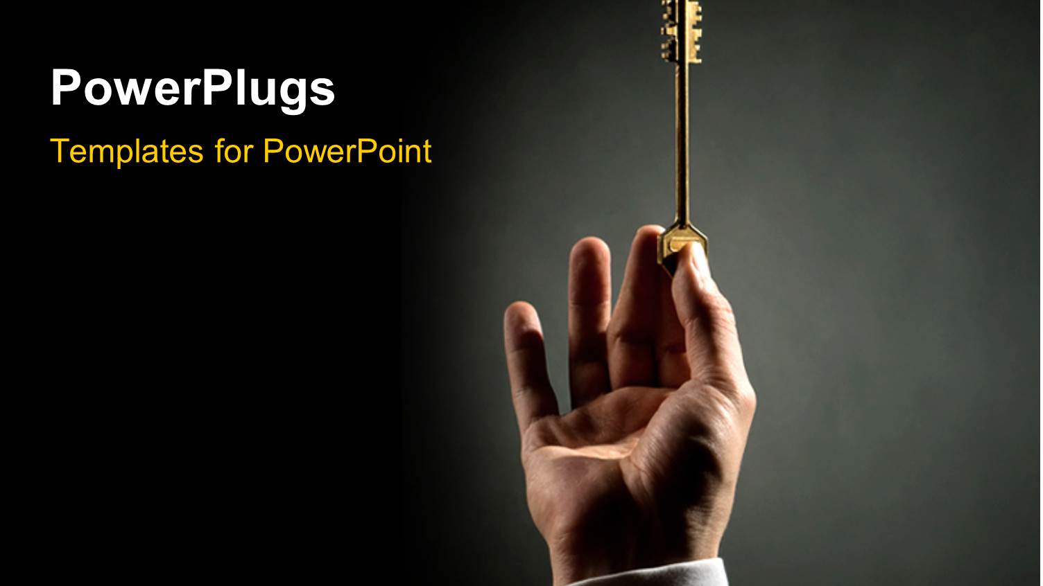 Hand Holding Gold Key Up Over Black Surface with Light Glow