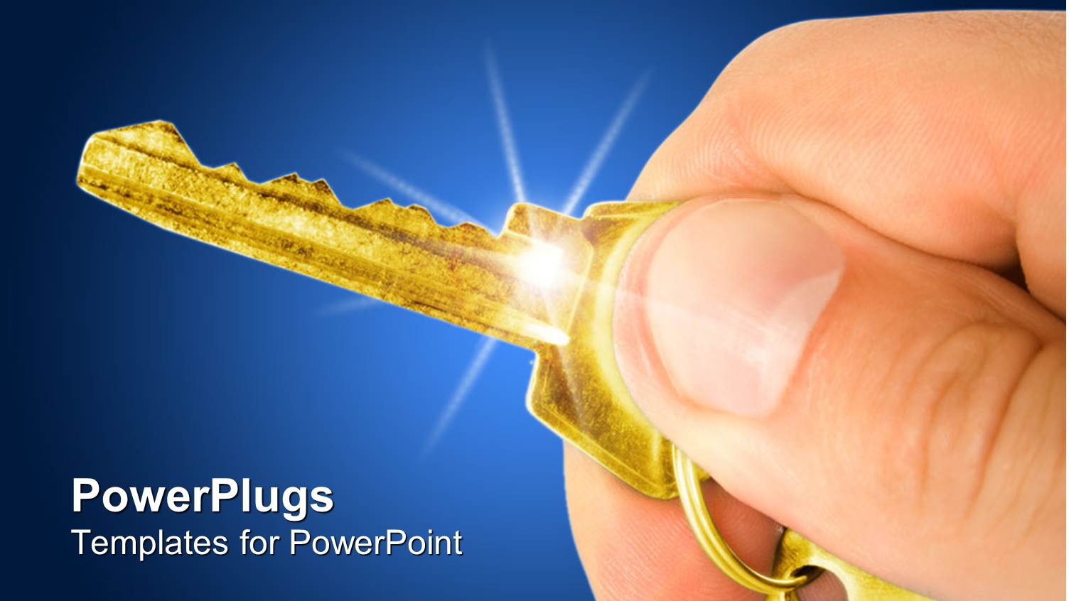 a Hand Holding a Key with Blue Background
