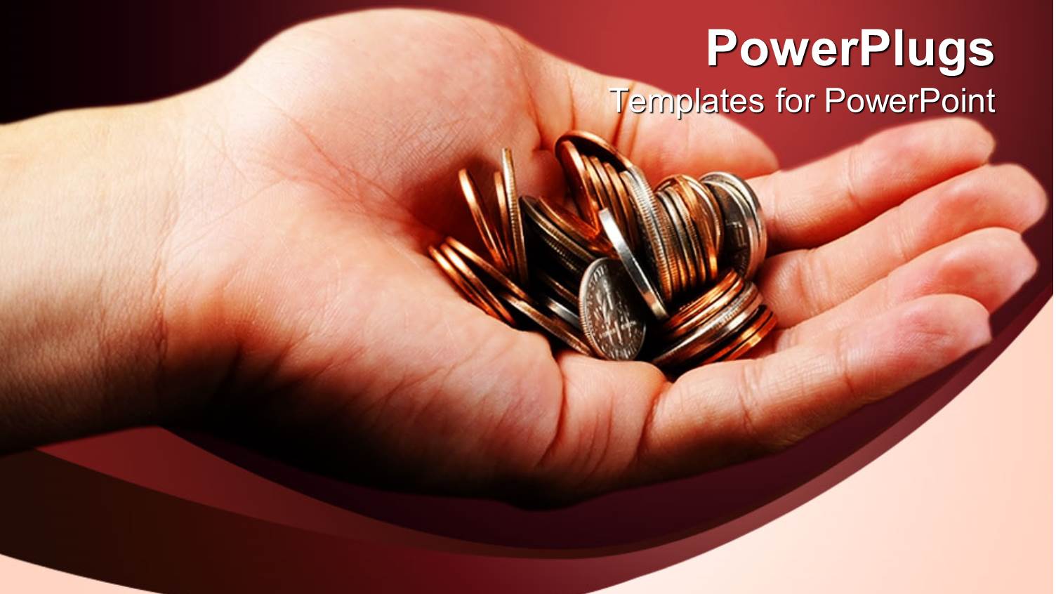 Hand Holding Pile of Coins on Red Background
