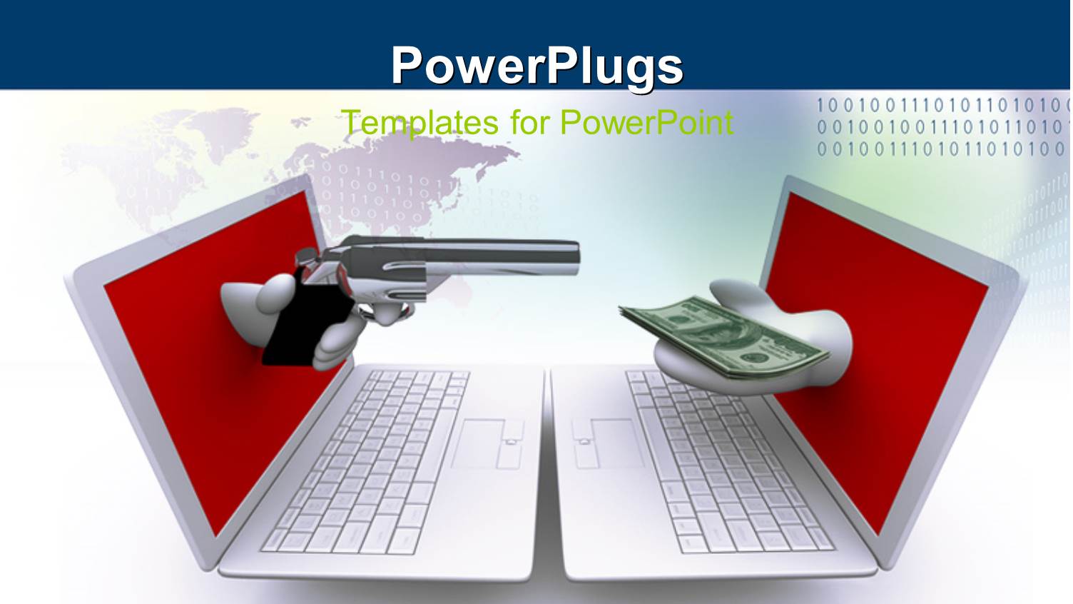 Hand Holding Pistol out of Screen Aims at Hand Holding Money 