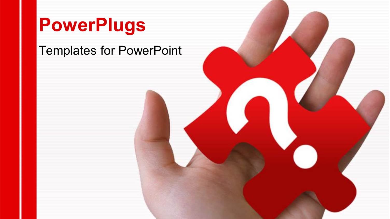 Hand Holding a Red Puzzle Piece with a Question Mark on it with Strips