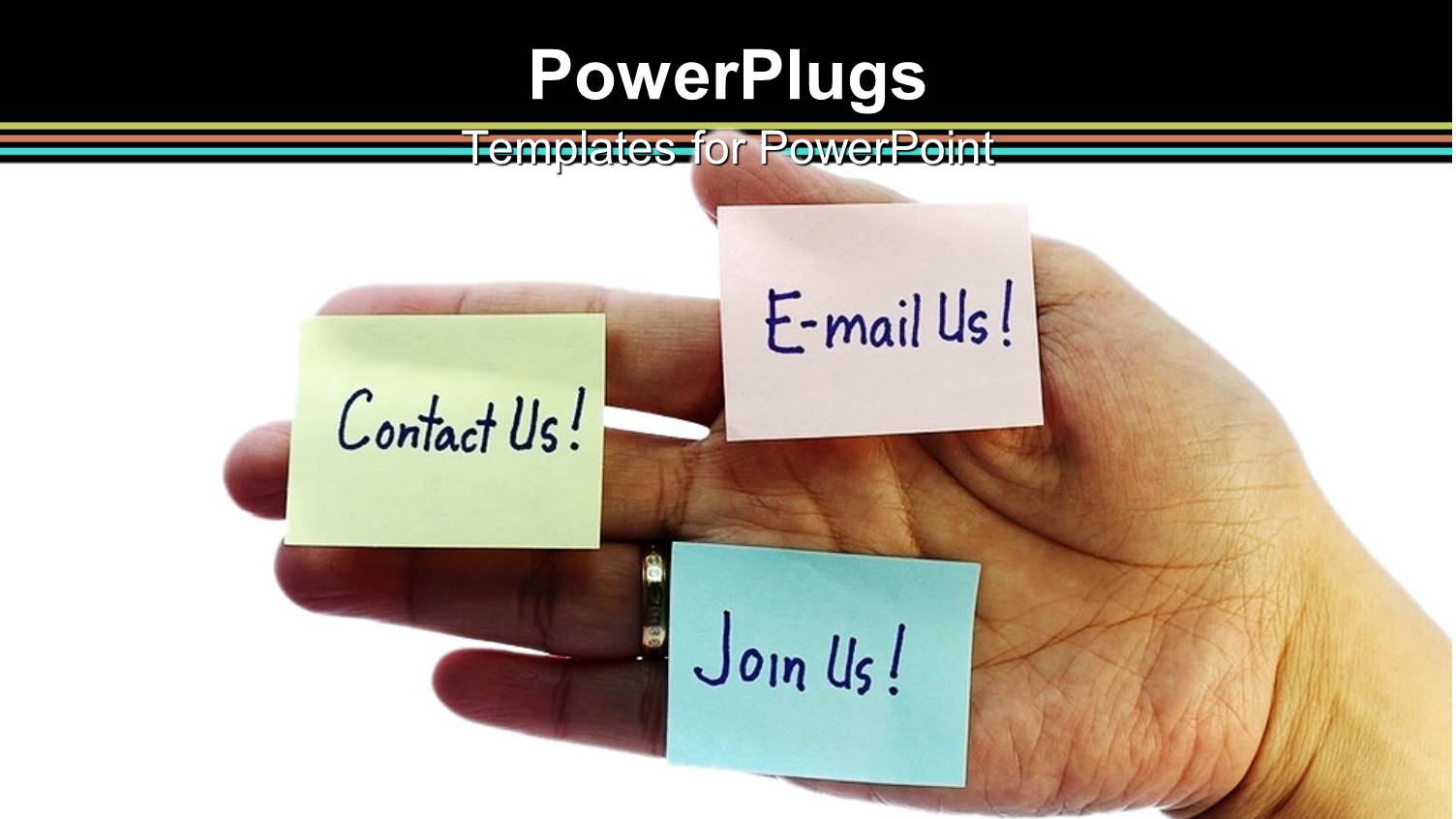 Hand Holding Sticky Notes with Contact, Email, Join us