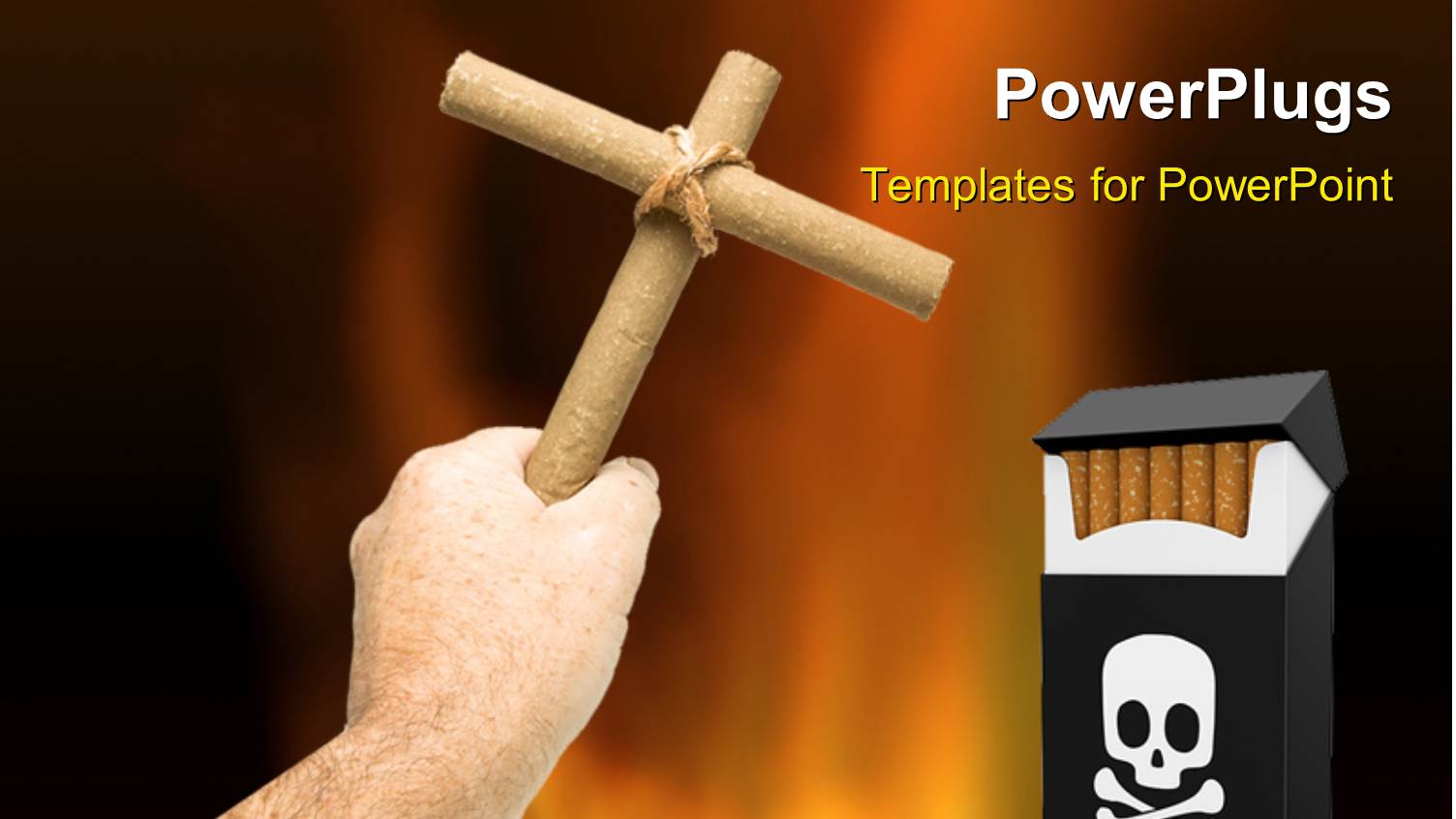 a Hand Holding a Wooden Cross to a Match Box with a Skull