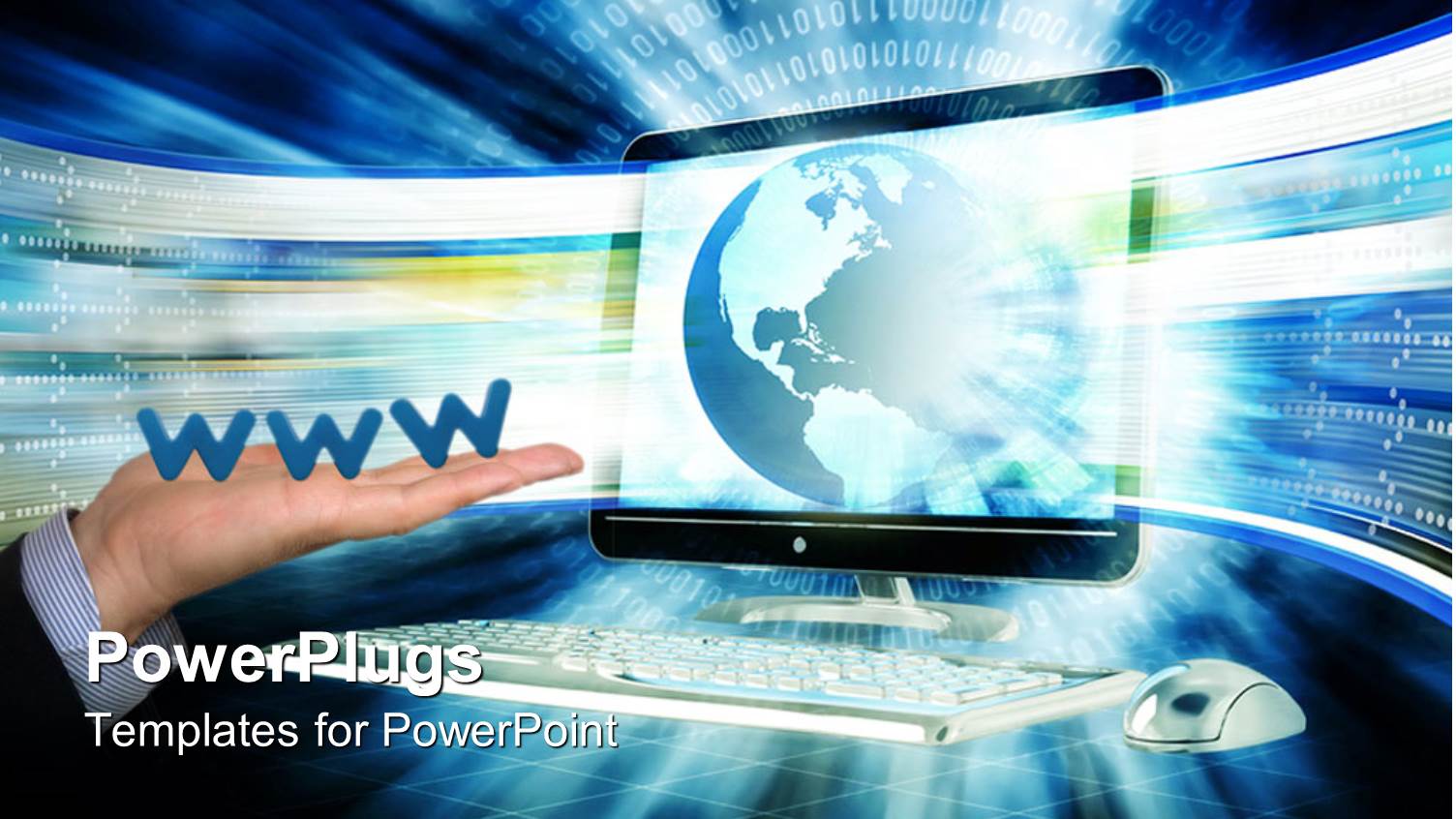 Hand Holding World Wide Web, Laptop Computer with LCD Screen, Binary Code