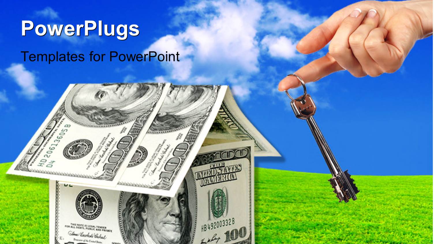 a Hand with a Key and a Greenish Field in Background