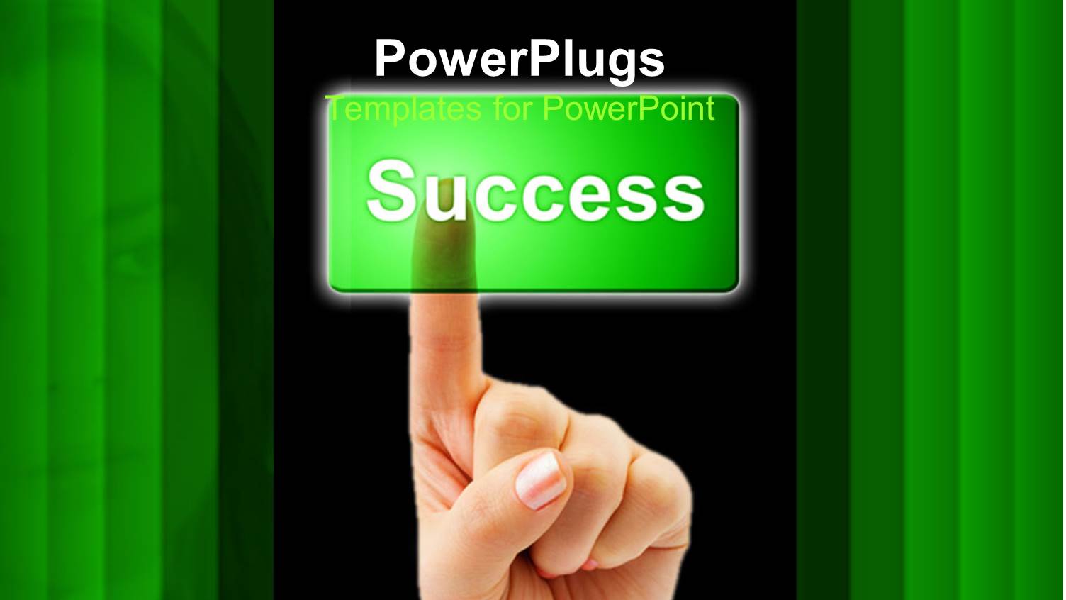 Hand Pressing on Green Success Button on Black Background with Green Frames