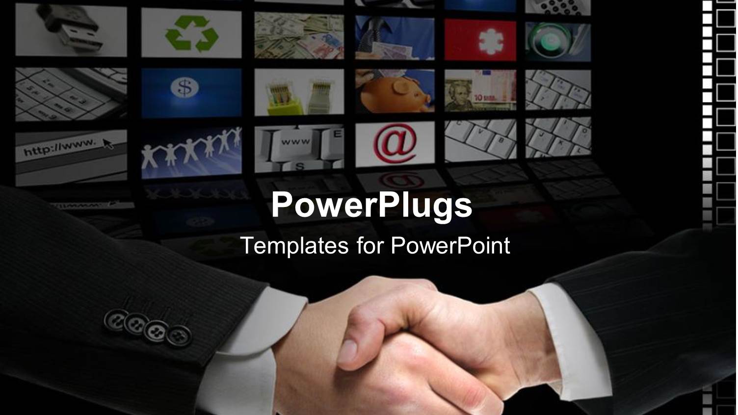 a Hand Shake with a Number of Pictures in the Background