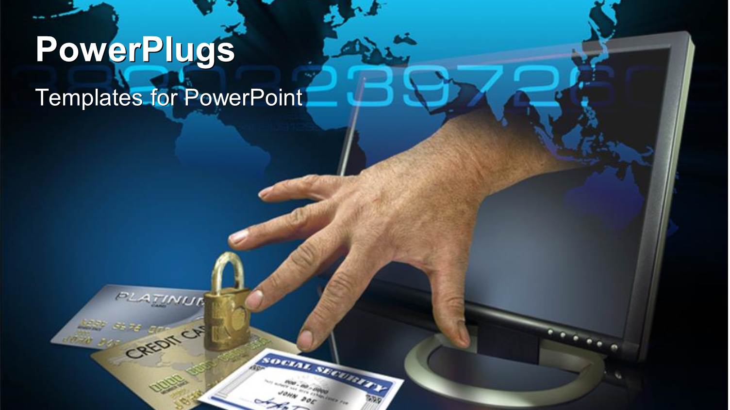 a Hand Stretching Out of a Monitor to Credit Cards