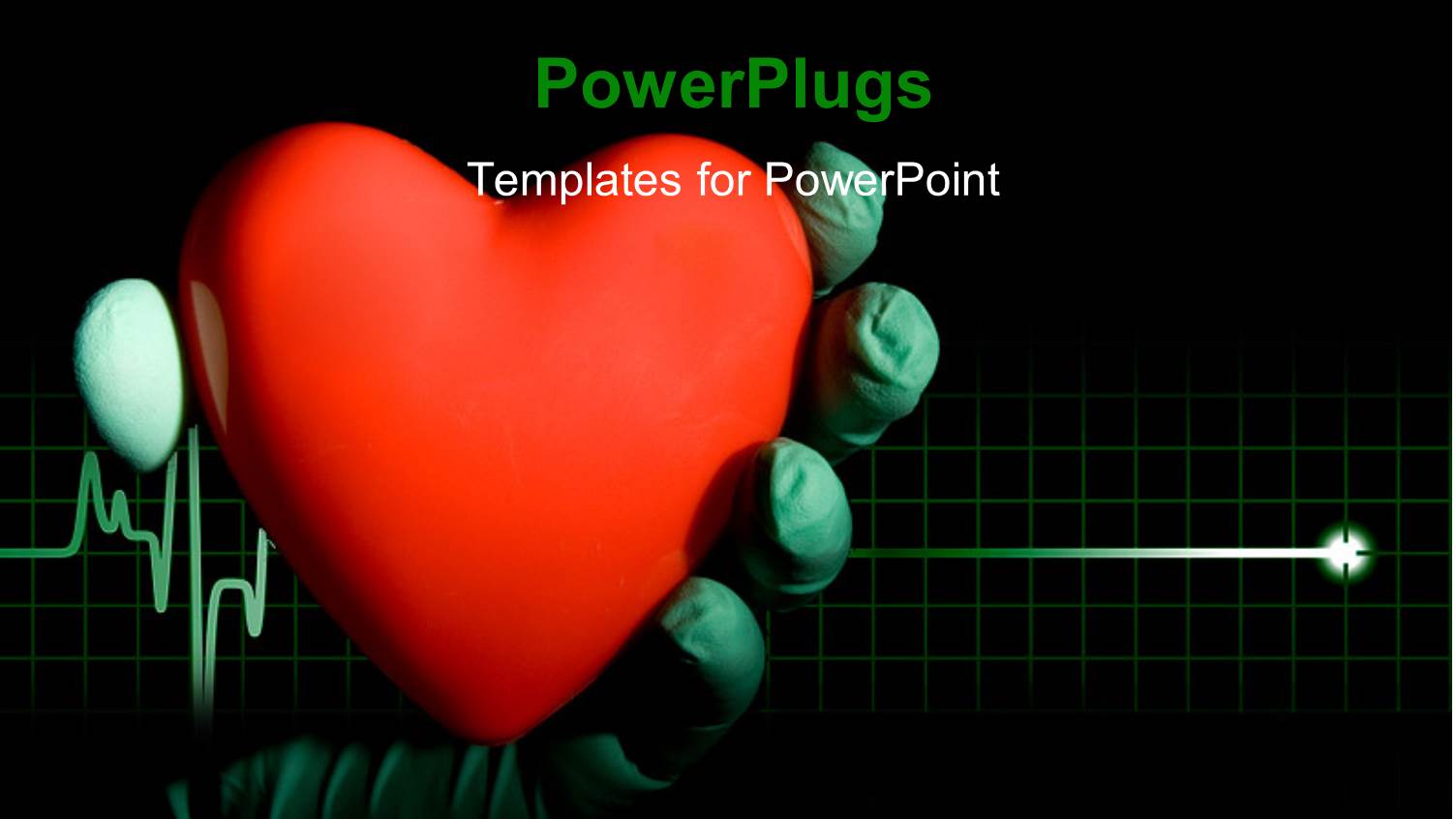 Hand in Surgical Gloves Holding Red Heart Symbol Over Cardiogram Pulse