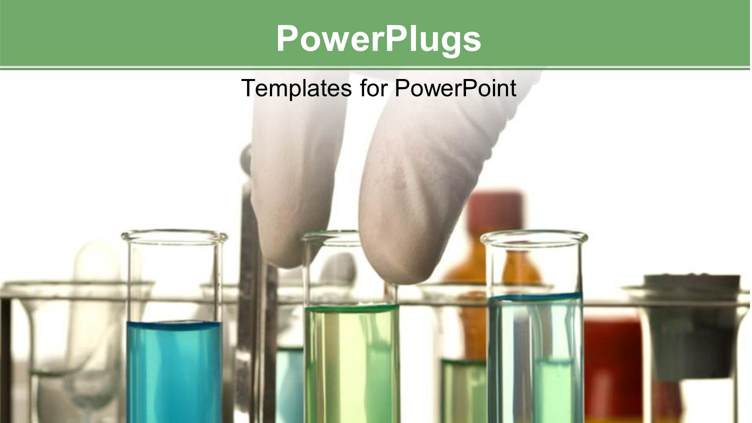 Hand in Surgical Gloves and Three Test Tubes with Colored Samples