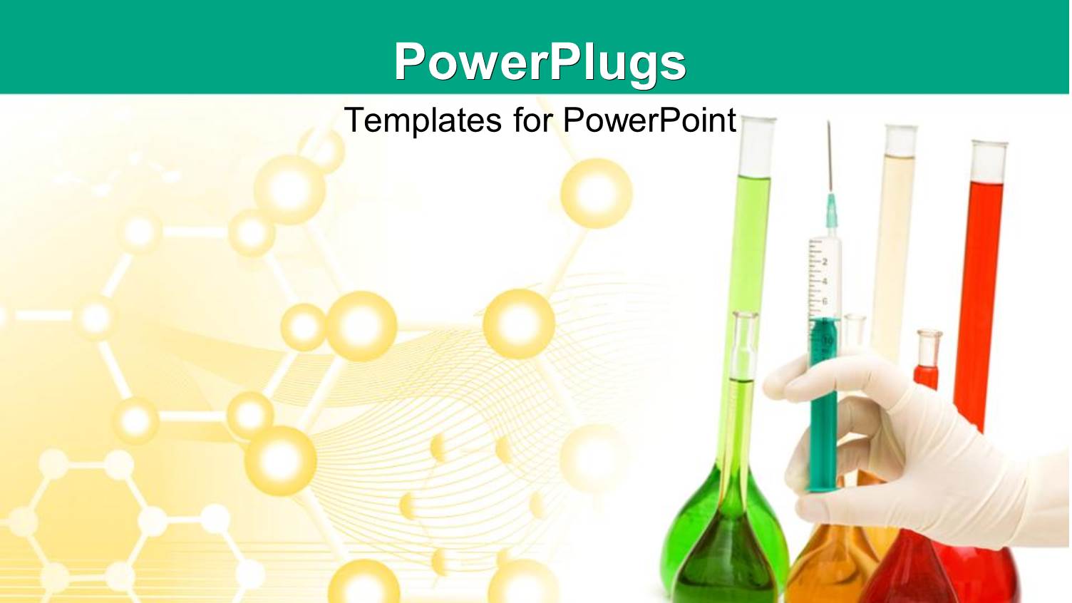 Hand with Syringe and Tubes with Chemical Bonds in the Background