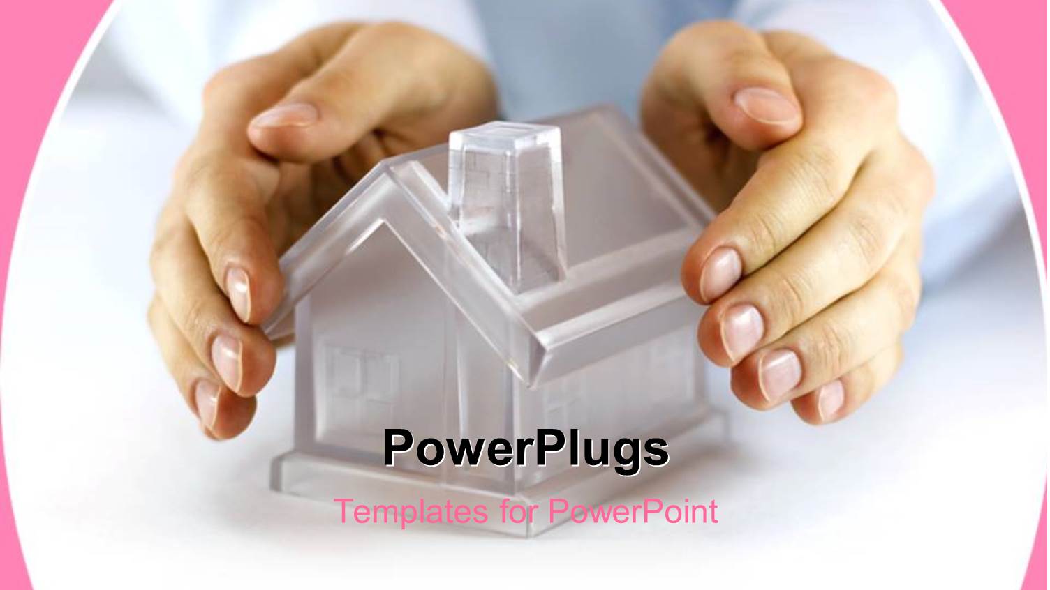 Hands Covering a Glass Model Home with Pink Color