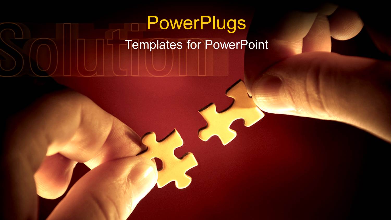 Hands Fitting Two Puzzle Pieces Together with Solution in Background