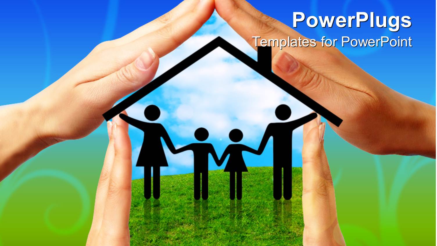 Hands Outlining House Shape with Family Silhouettes Holding Hands