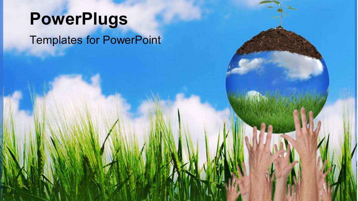 Hands Reaching for Glass Globe Topped with Soil and Seedling