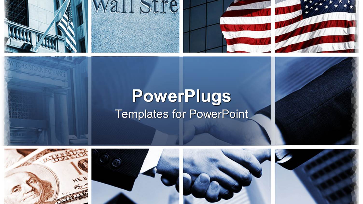 Handshake in Background with Collage Relating to Stock Market