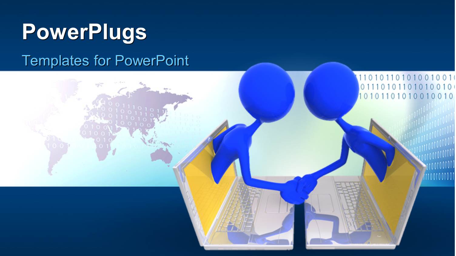 Handshake Between Two 3D Men Emerging from Laptop Screens 