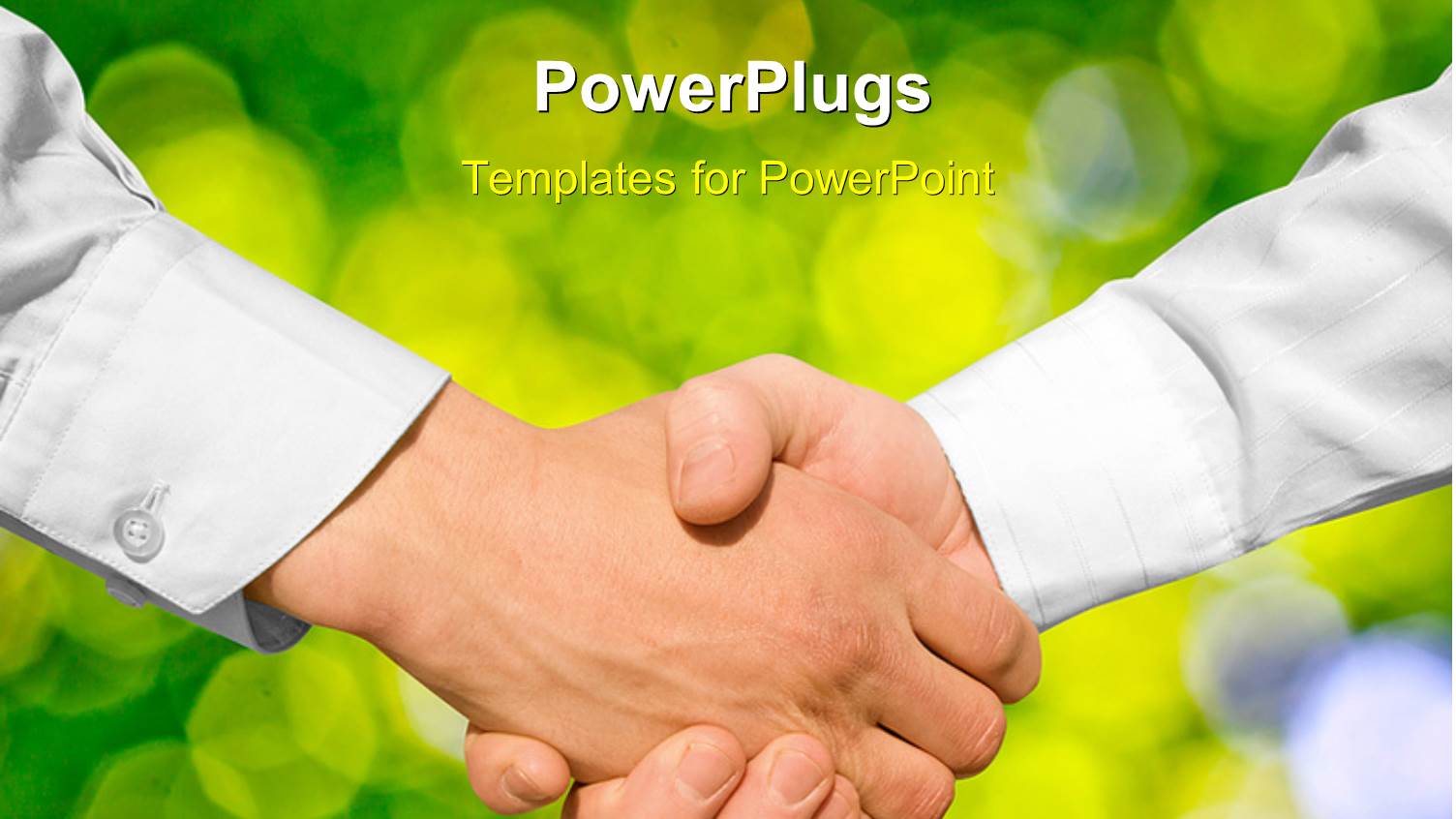 Handshake Between Two Men Over Colorful Field with Yellow and Green Flowers