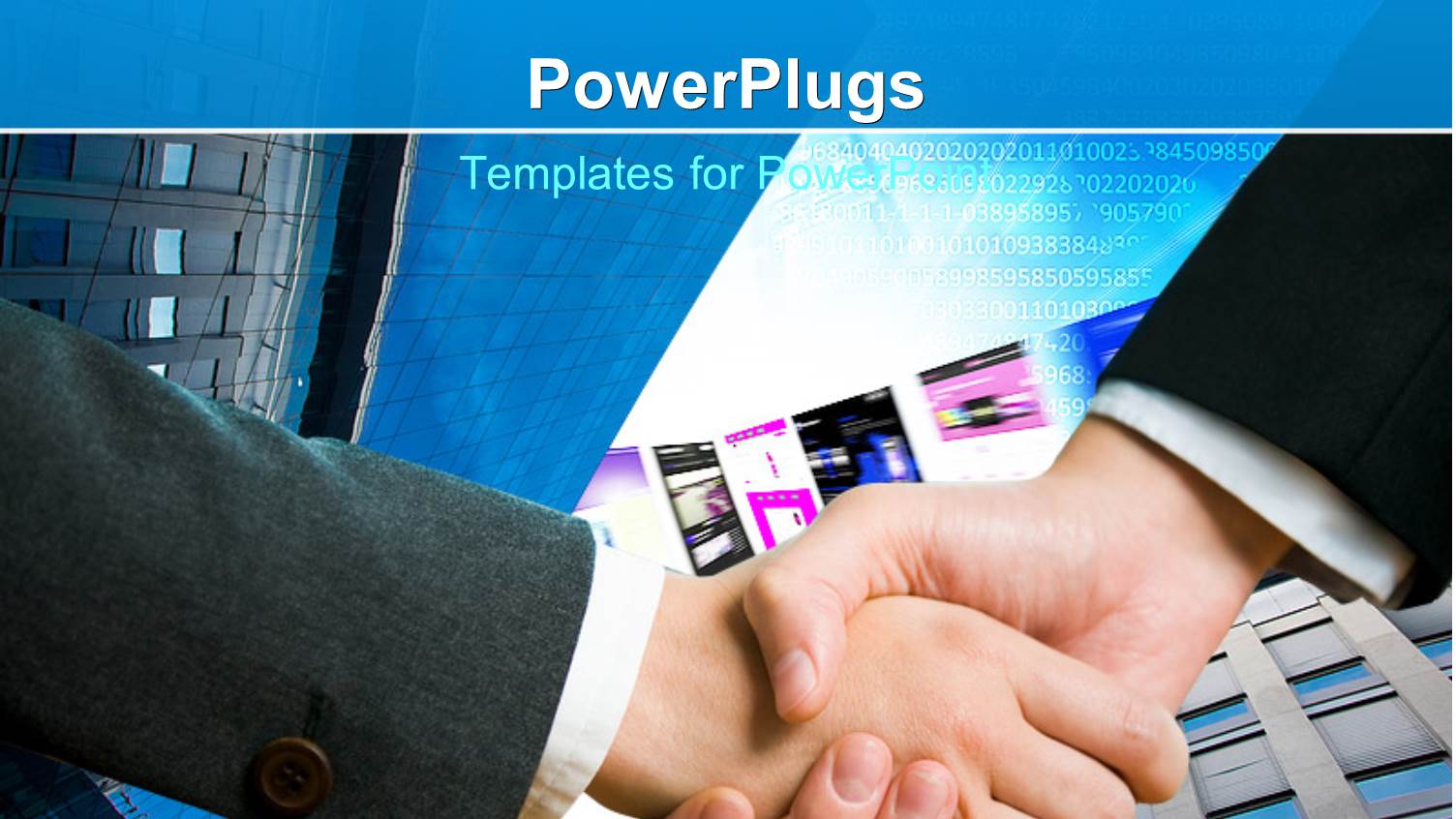 Handshake Between Two Professionals with Office Buildings in Background