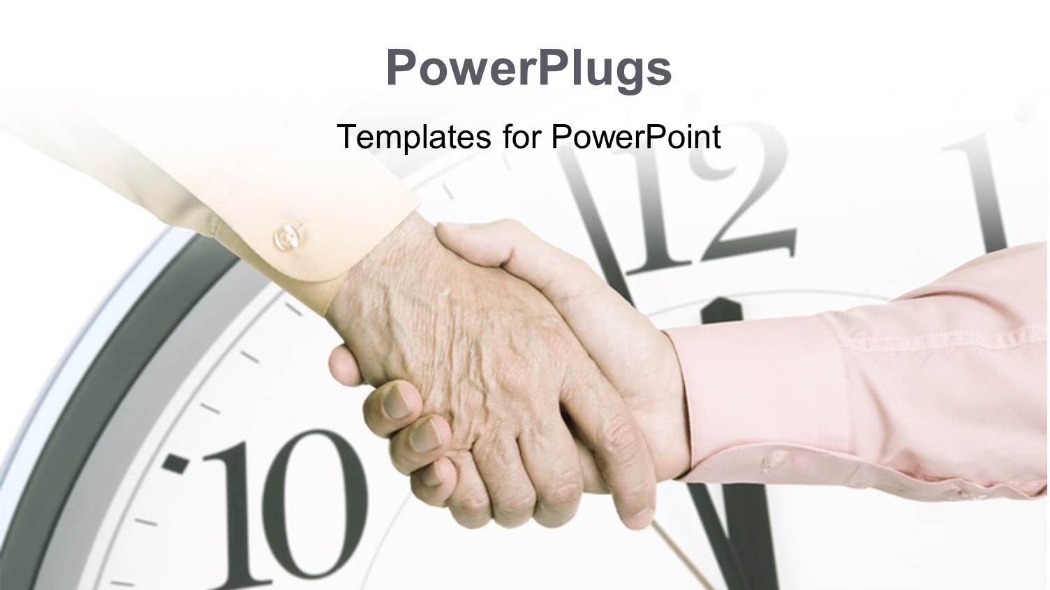 Handshake Over Close-up of Wall Clock in Background