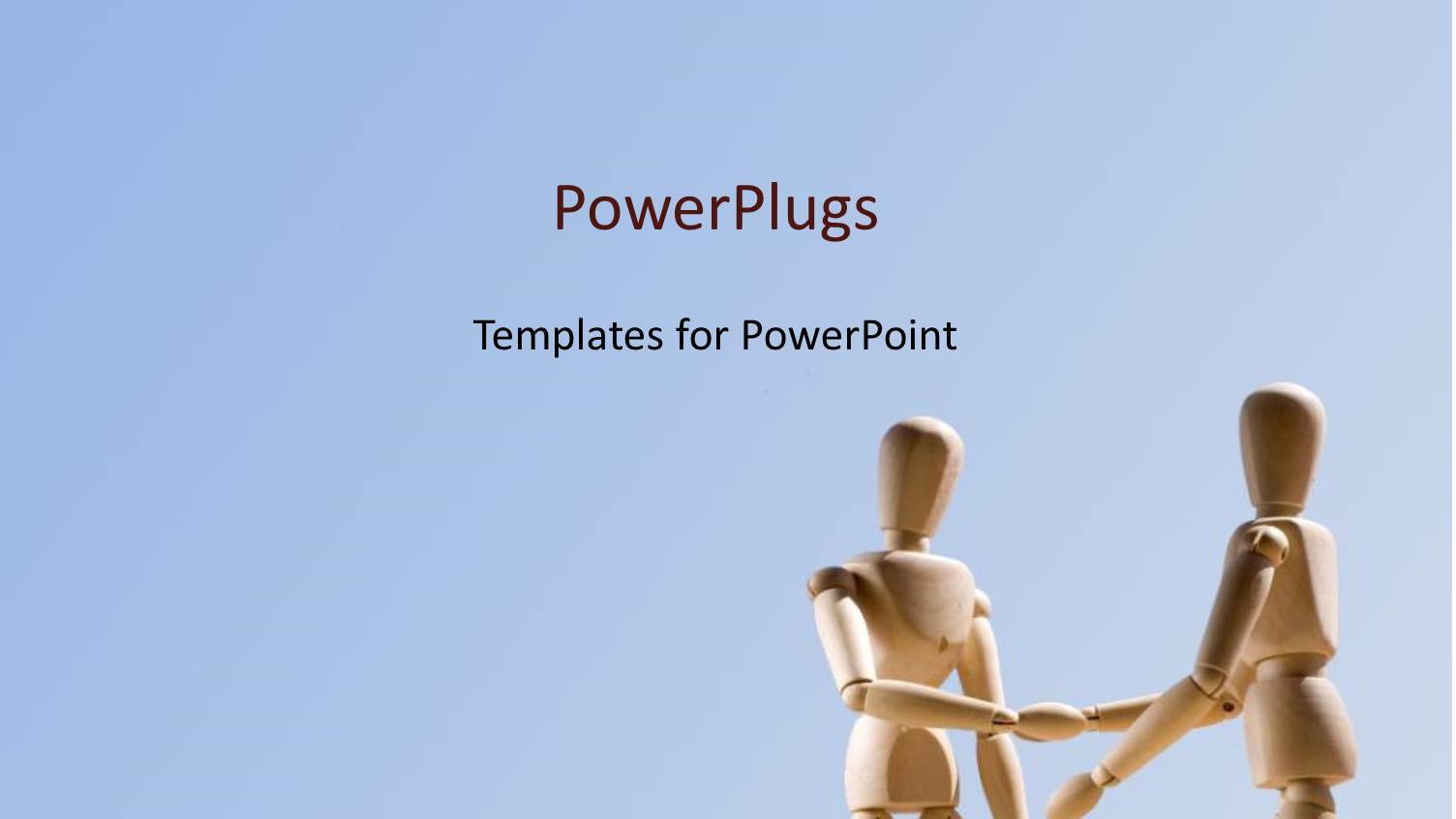 Handshake of Two Wooden 3D Men Over Blue Background 