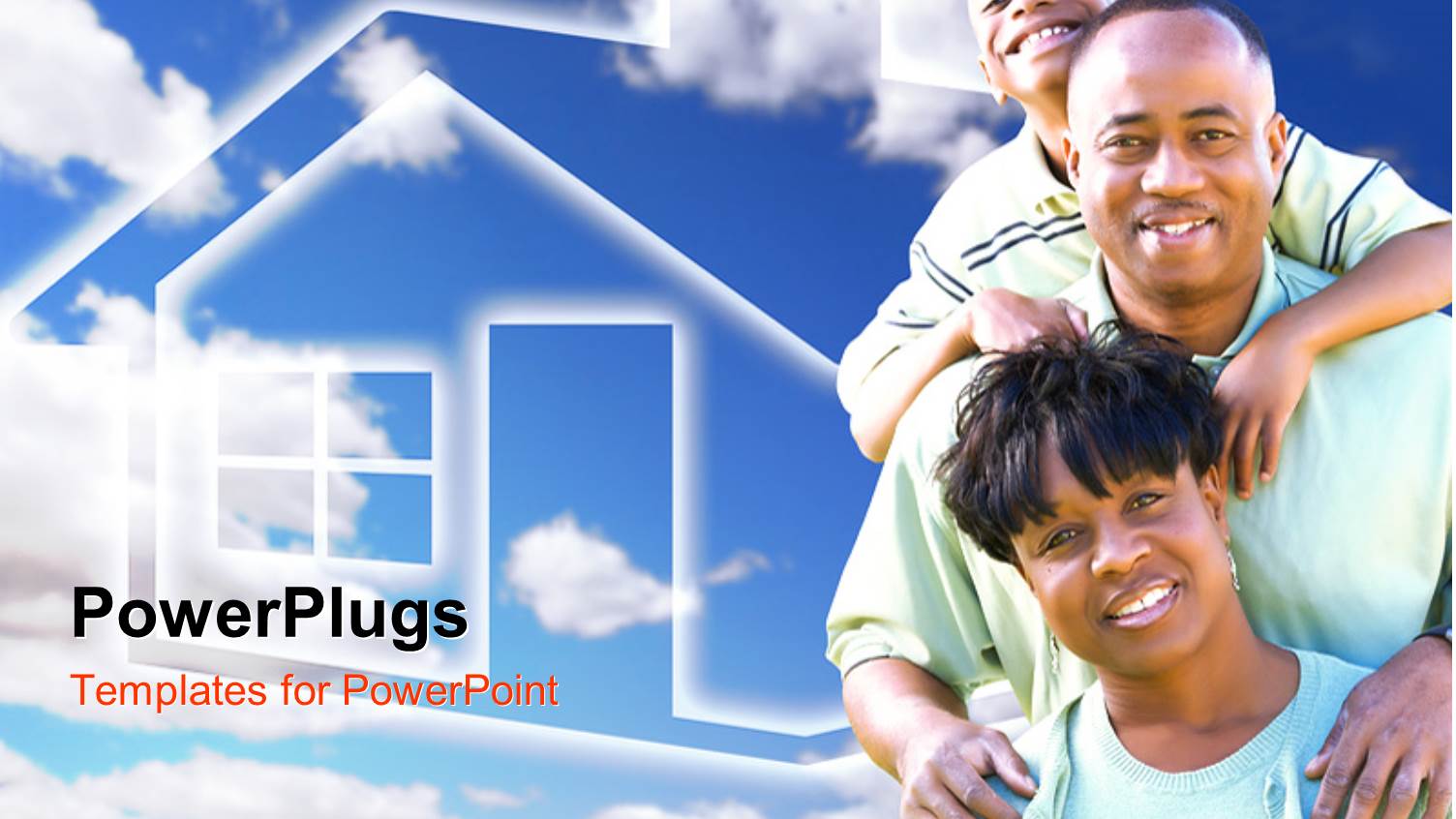 Happy Afro-American Family and House Symbol with Sky