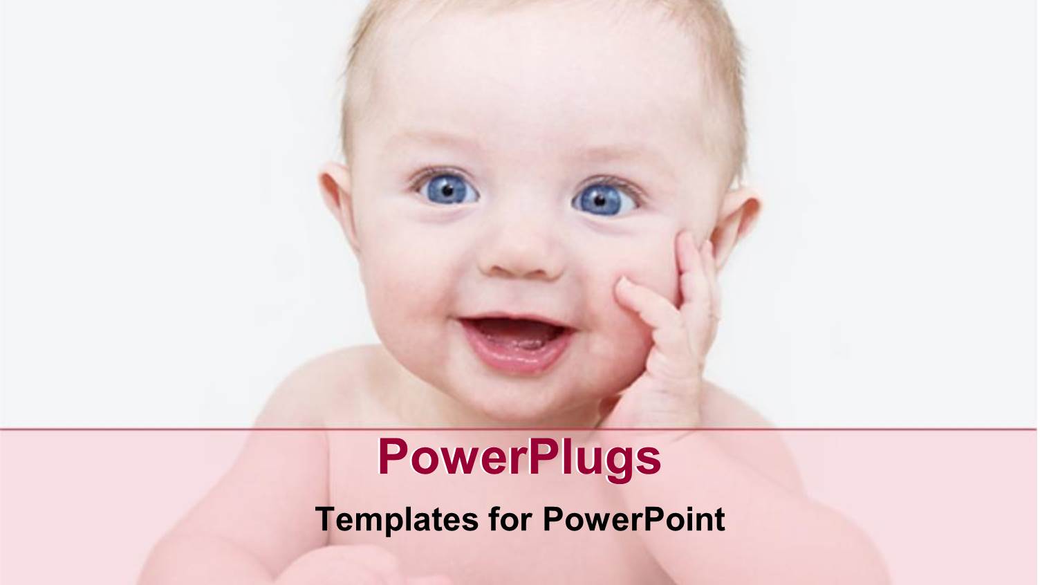 Happy Baby Laughing at the Camera Holding his Hand on his Face on Bright Background