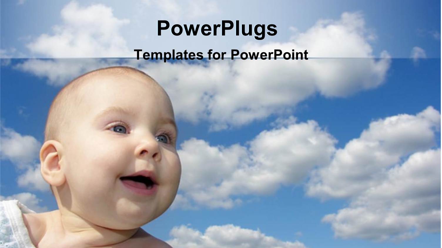 Happy Baby Smiling Under Blue Sky with White Clouds