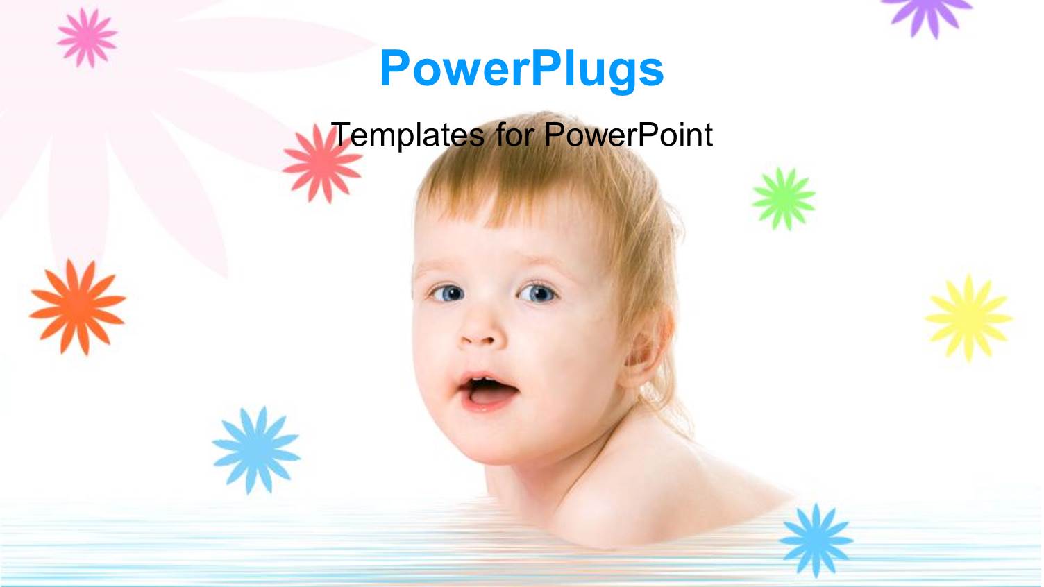 Happy Baby Smiling on Water Reflective Background, Rainbow Flowers